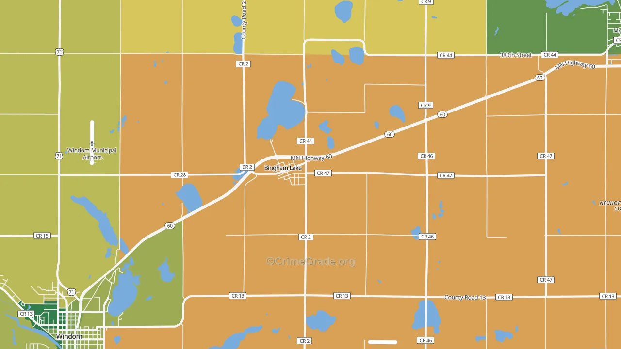 Bingham Lake, MN Map of Robbery Rates