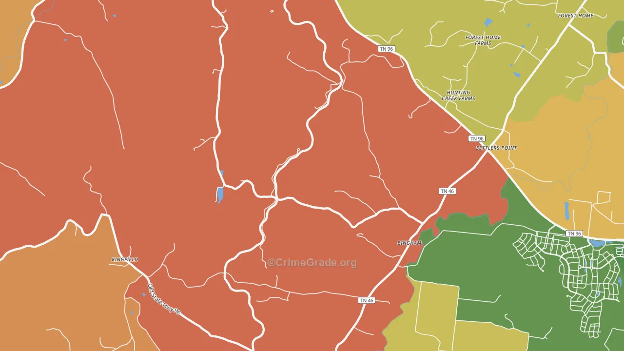 Bingham, TN Map of Robbery Rates