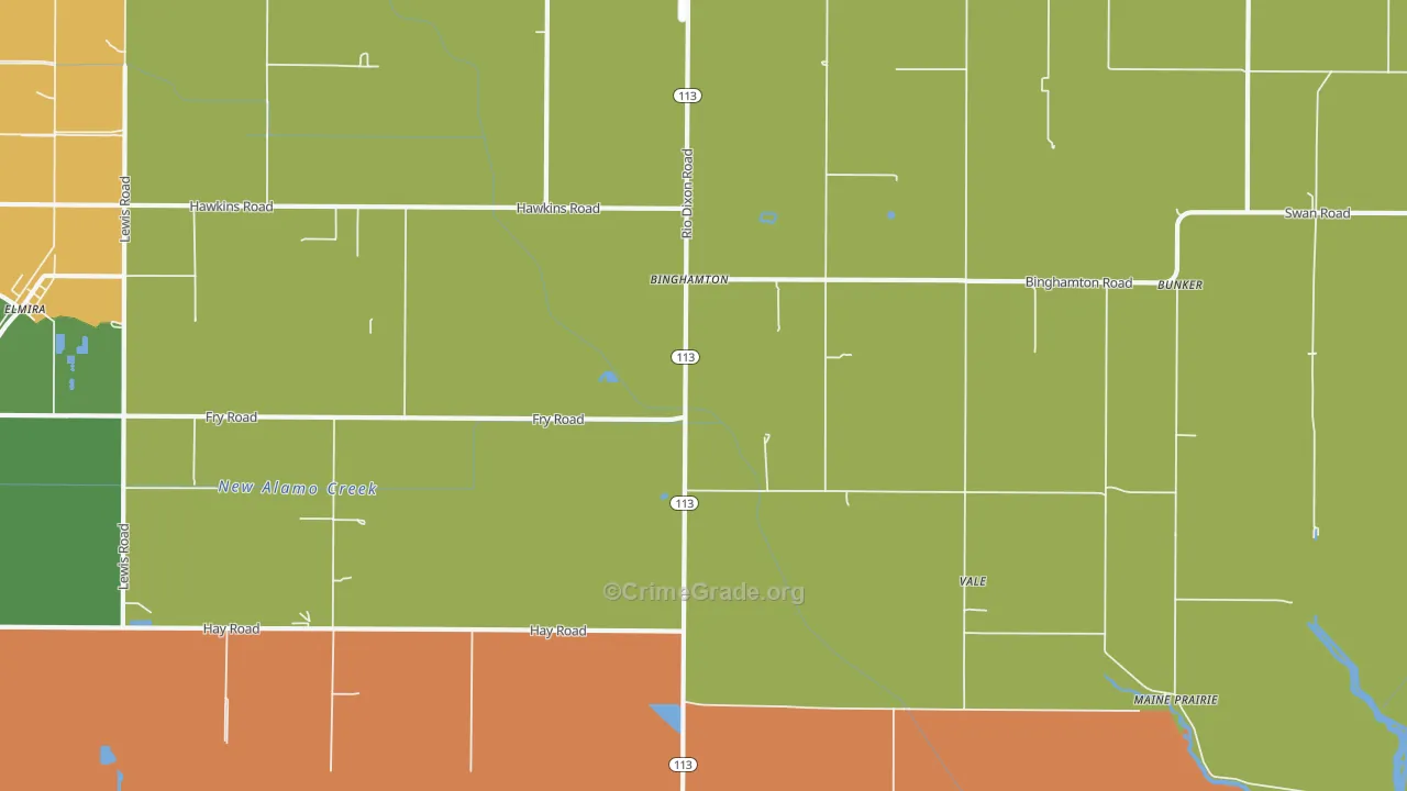 Binghamton, CA Map of Robbery Rates