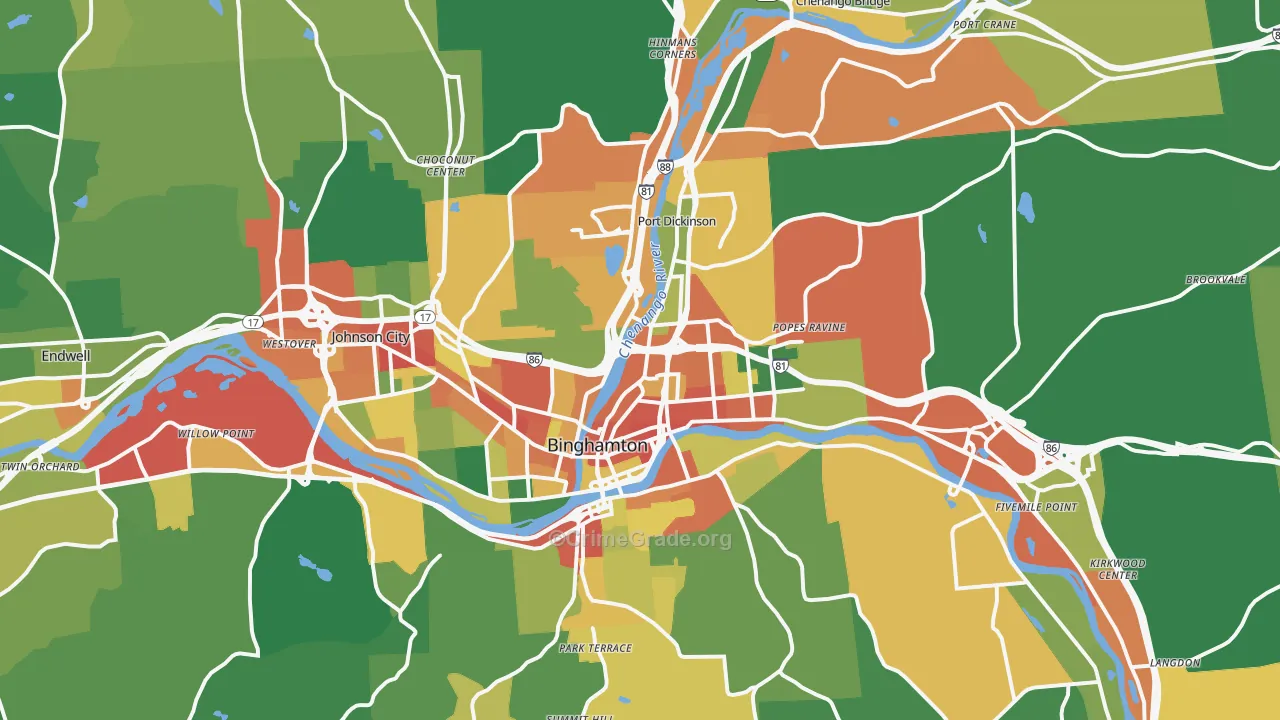 Binghamton, NY Map of Robbery Rates