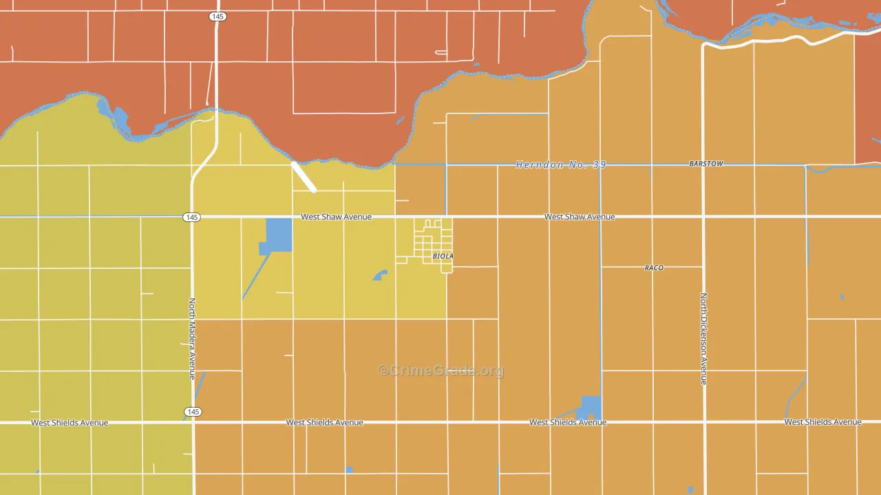 Biola, CA Map of Robbery Rates