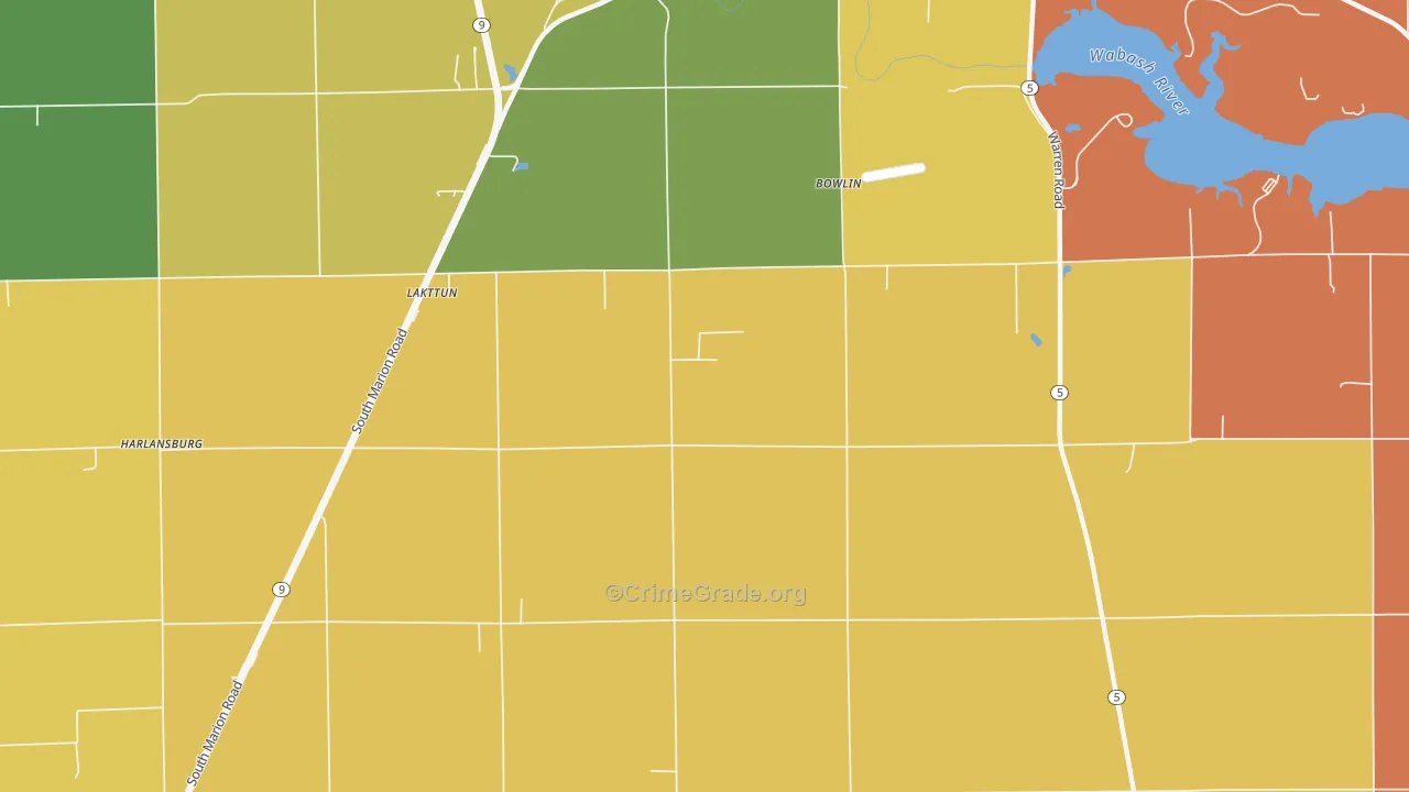 Bippus, IN Map of Robbery Rates