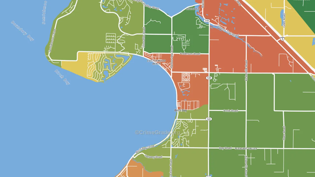 Birch Bay, WA Map of Robbery Rates