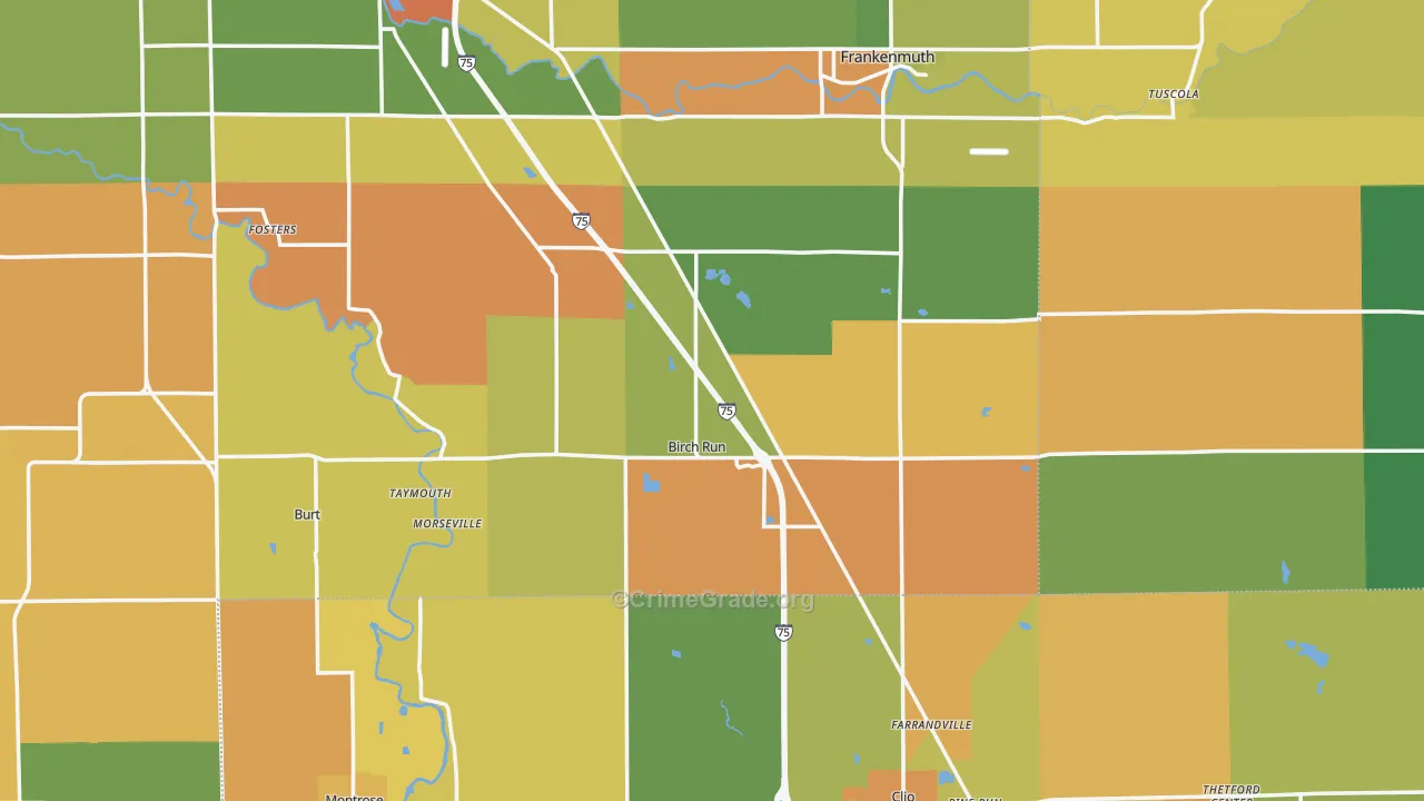 Birch Run, MI Map of Robbery Rates