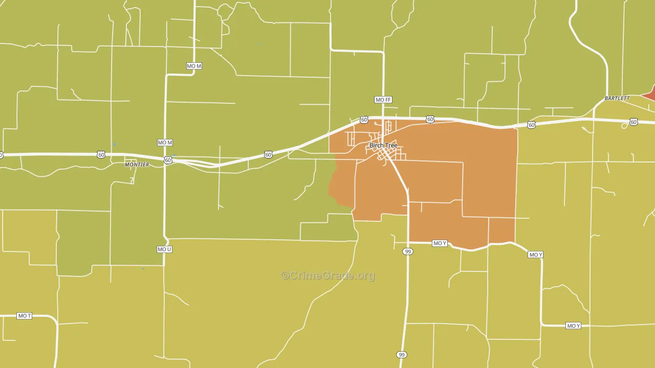 Birch Tree, MO Map of Robbery Rates