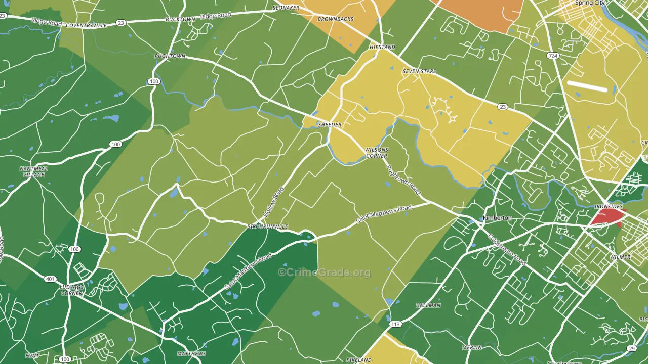 Birchrunville, PA Map of Robbery Rates