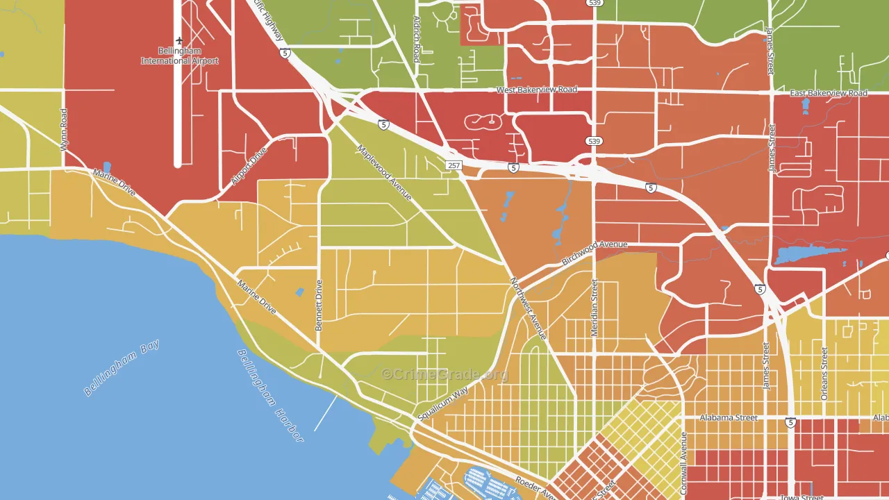 Birchwood, Bellingham, WA Map of Robbery Rates