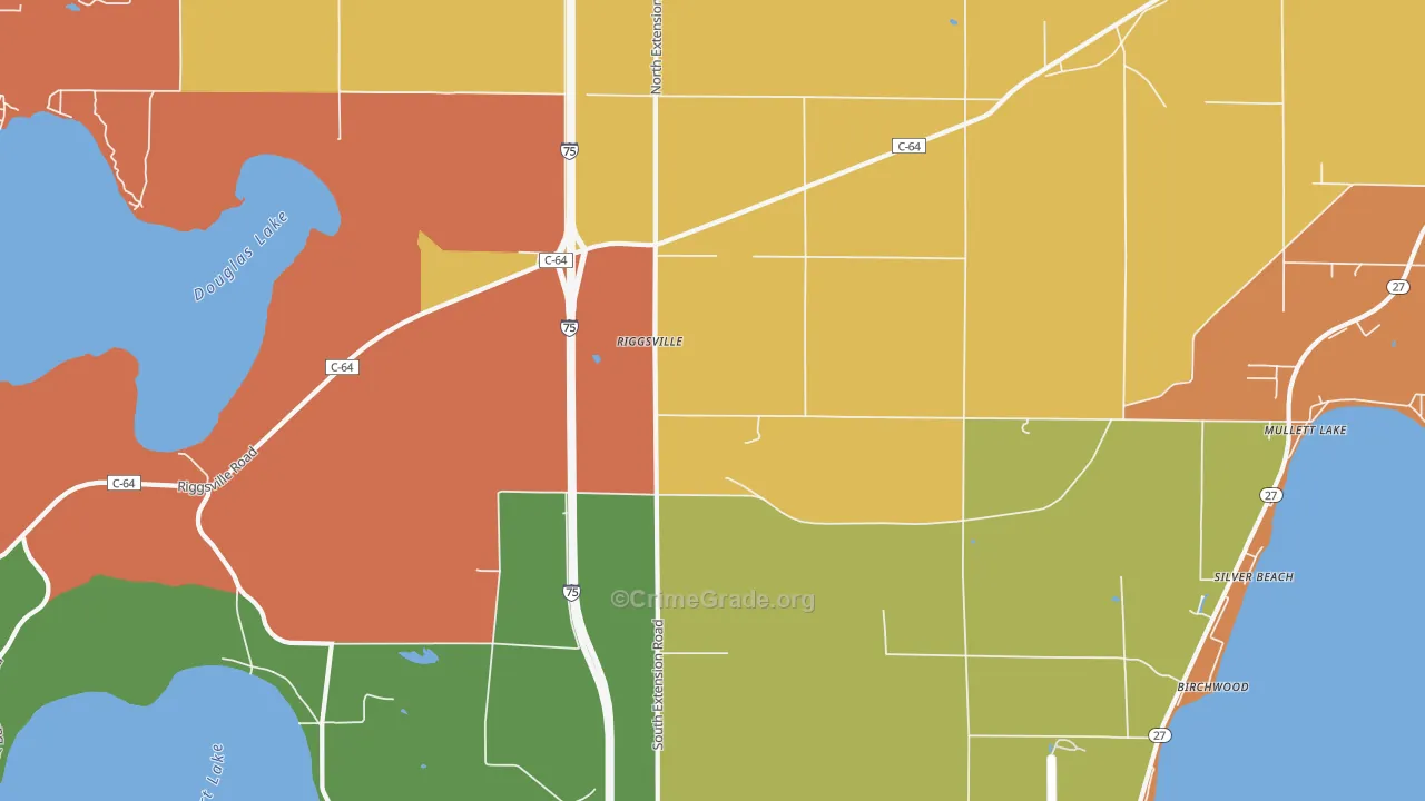 Birchwood, MI Map of Robbery Rates