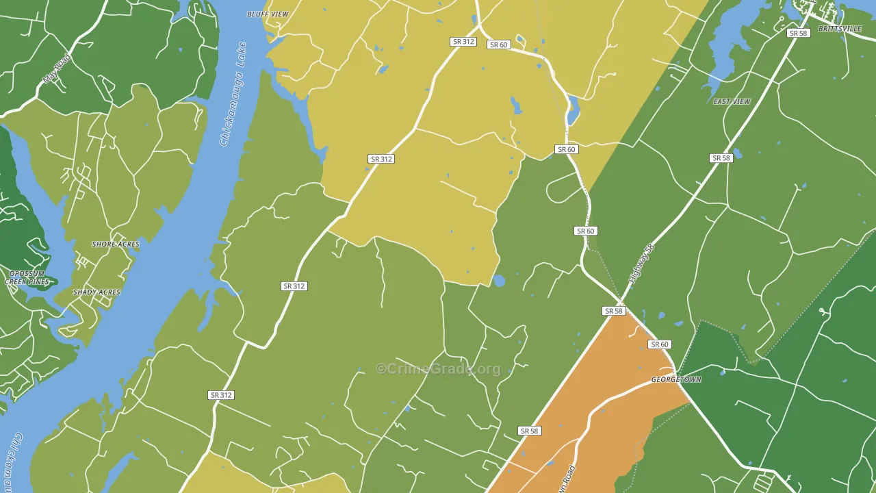 Birchwood, TN Map of Robbery Rates