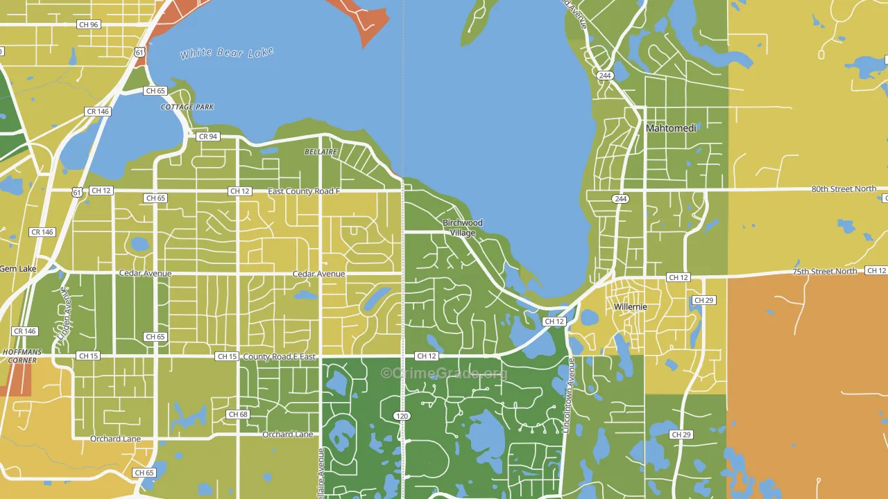 Birchwood Village, MN Map of Robbery Rates