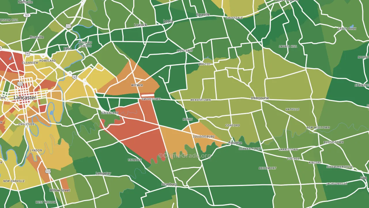 Bird-in-Hand, PA Map of Robbery Rates