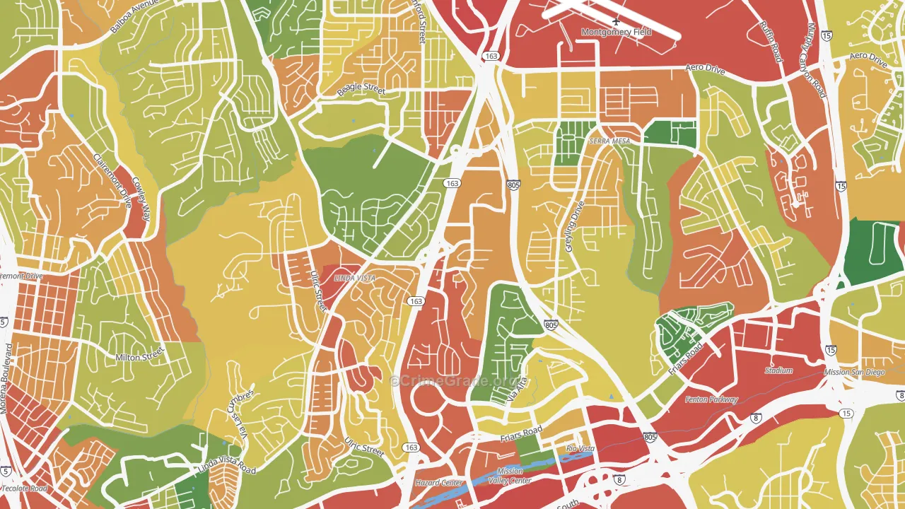 Bird Land, San Diego, CA Map of Robbery Rates
