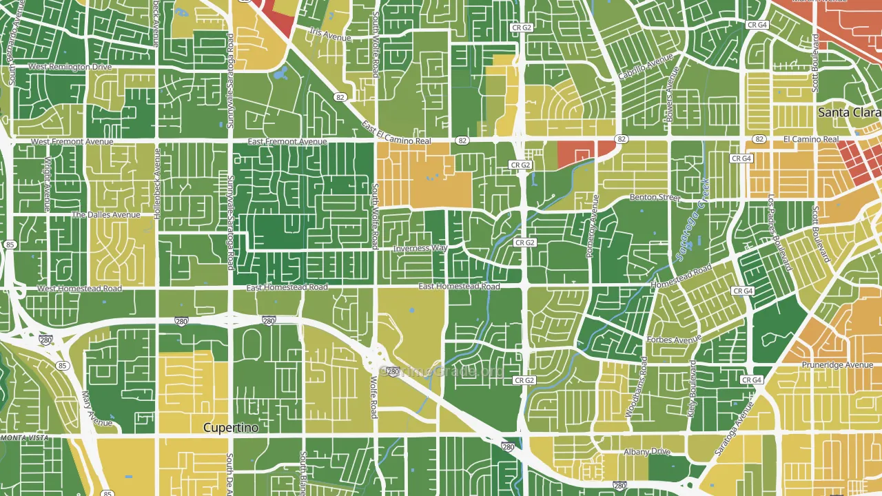 Birdland Neighbors, Sunnyvale, CA Map of Robbery Rates