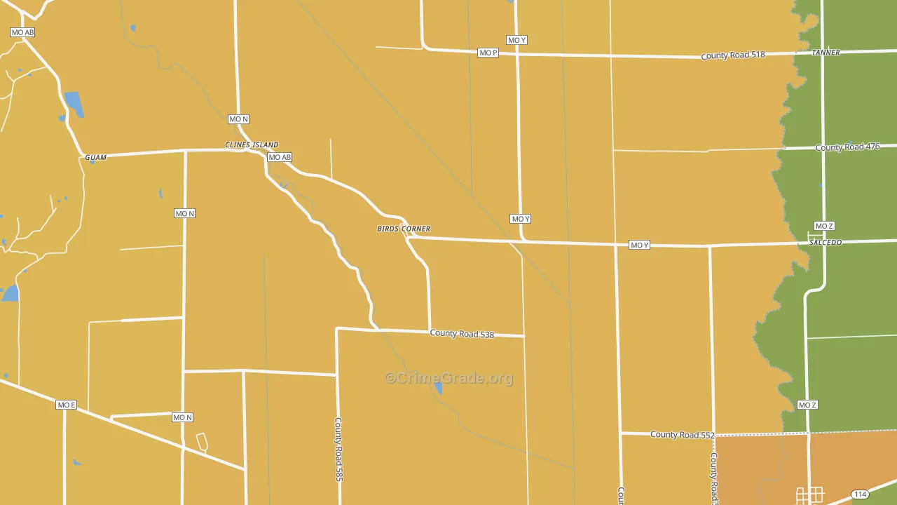 Birds Corner, MO Map of Robbery Rates