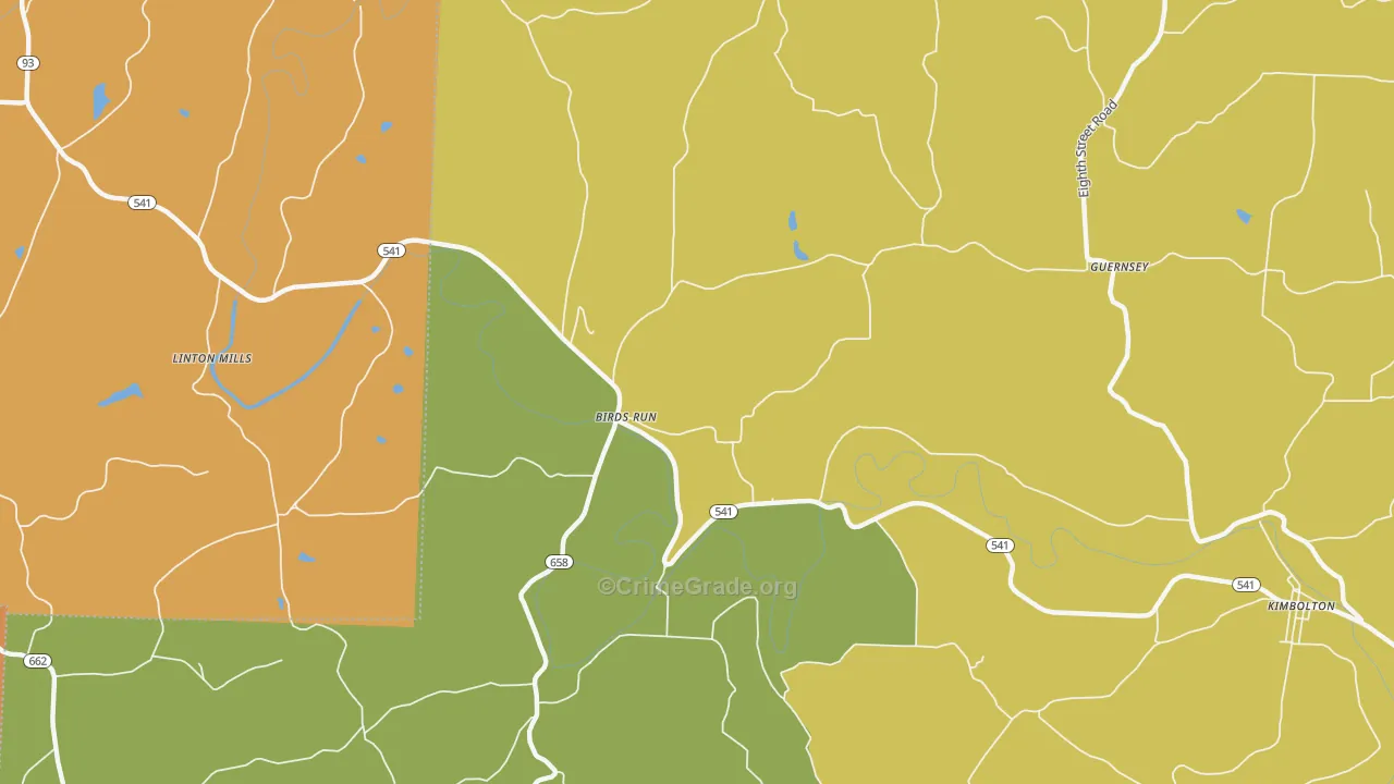 Birds Run, OH Map of Robbery Rates
