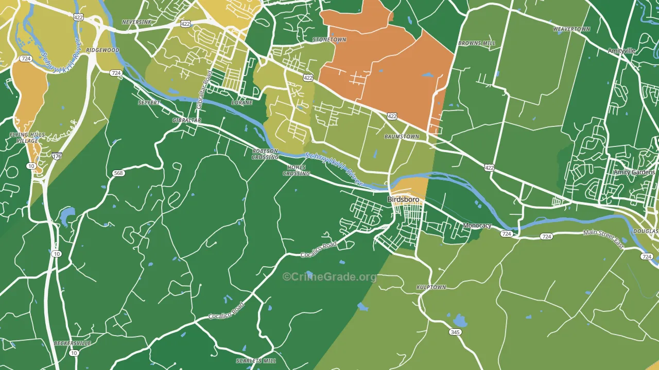 Birdsboro, PA Map of Robbery Rates