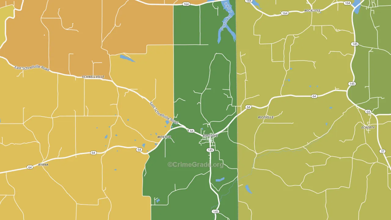 Birdseye, IN Map of Robbery Rates