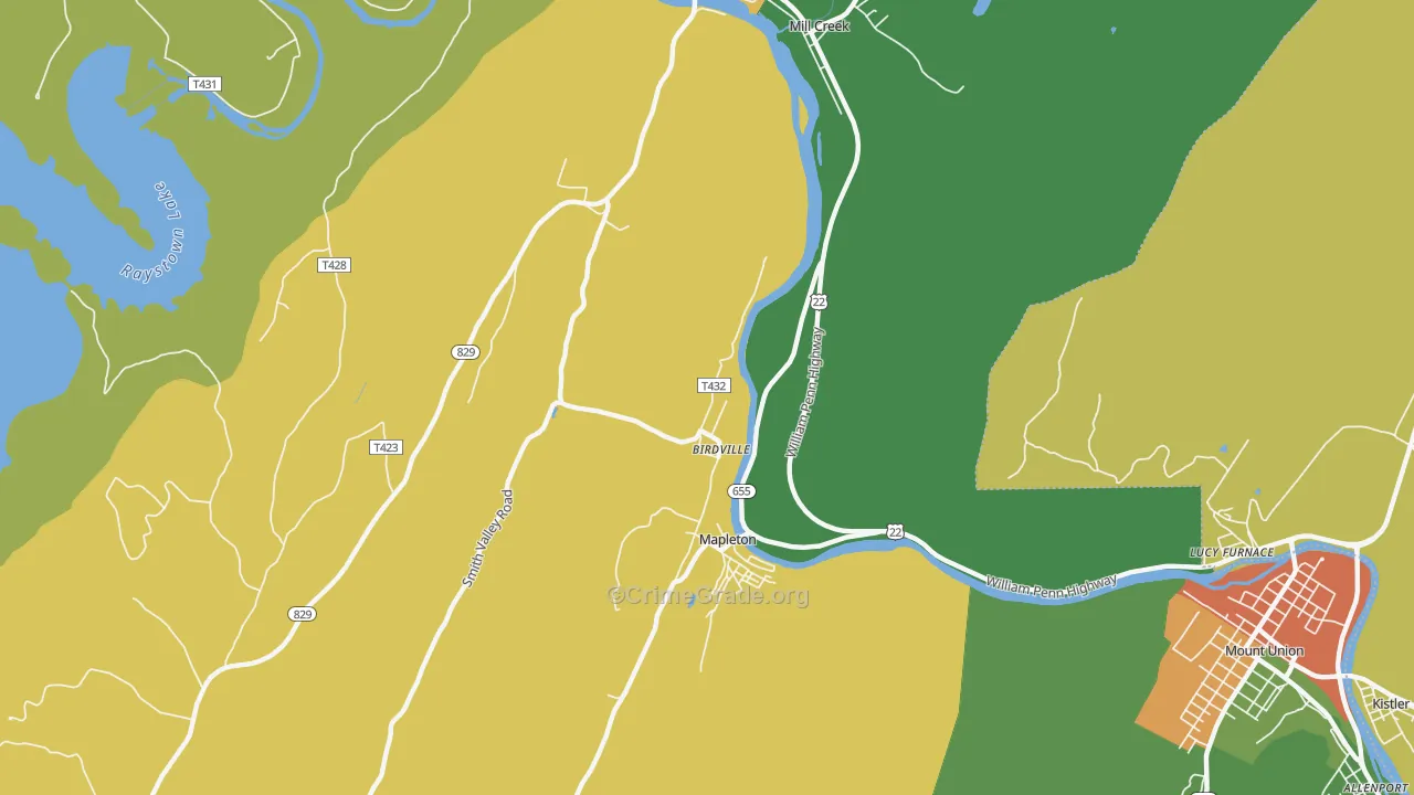 Birdville, PA Map of Robbery Rates