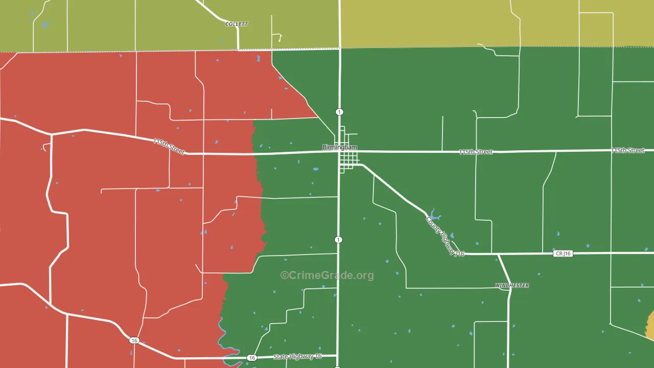Birmingham, IA Map of Robbery Rates