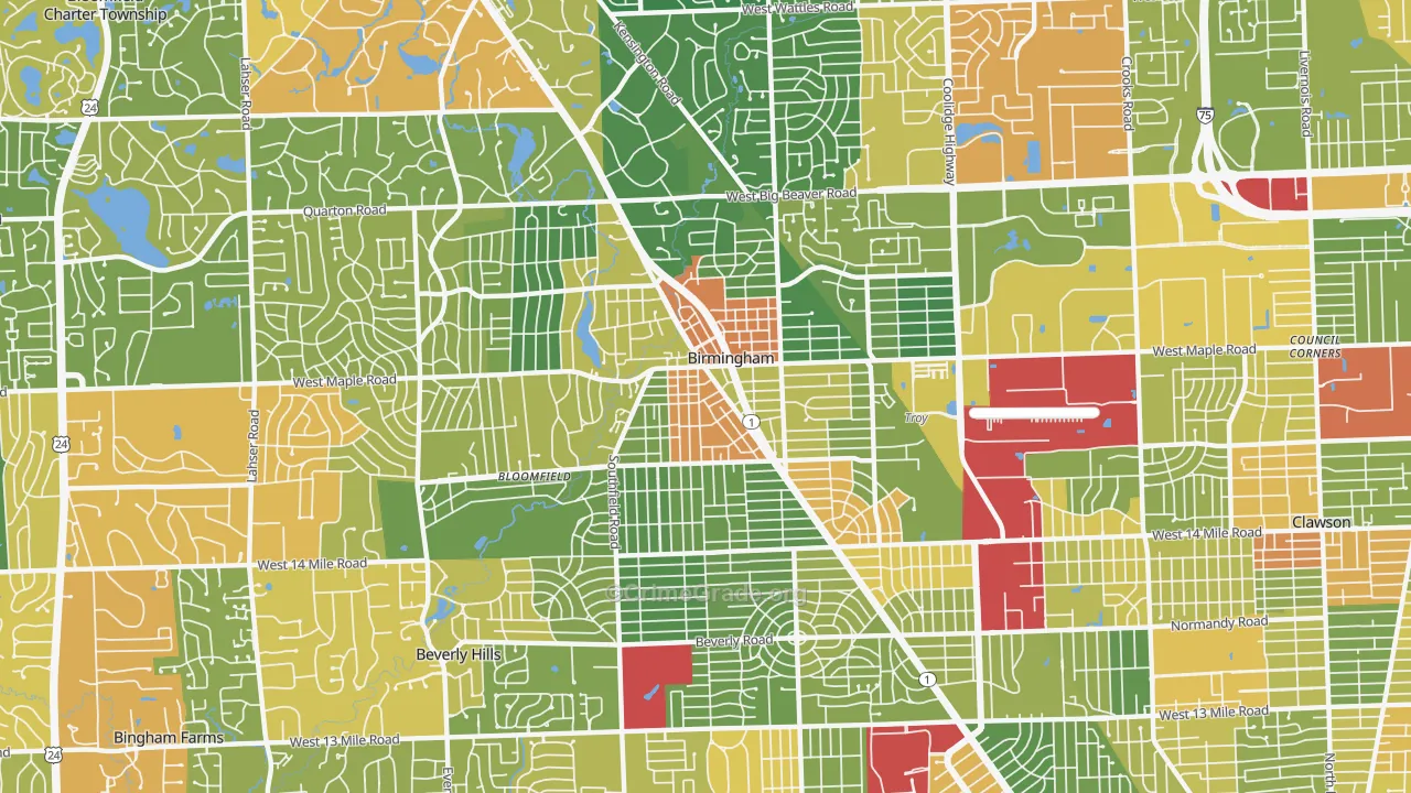 Birmingham, MI Map of Robbery Rates