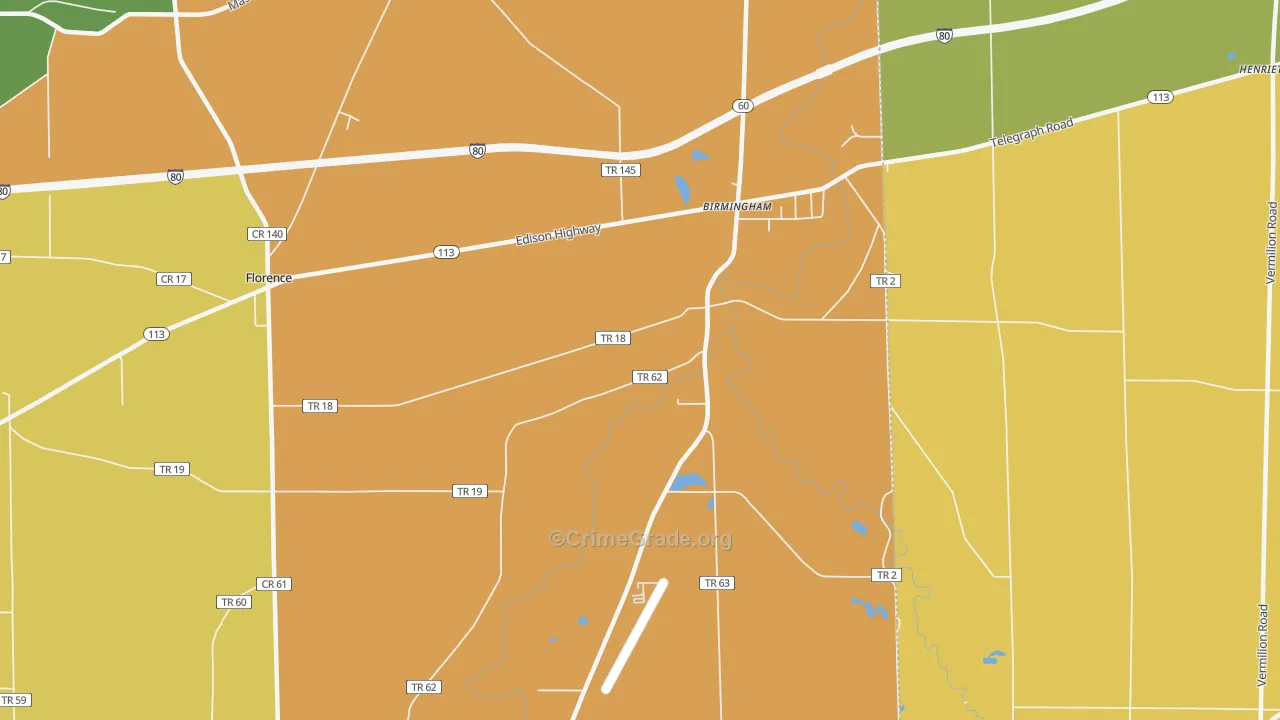 Birmingham, OH Map of Robbery Rates