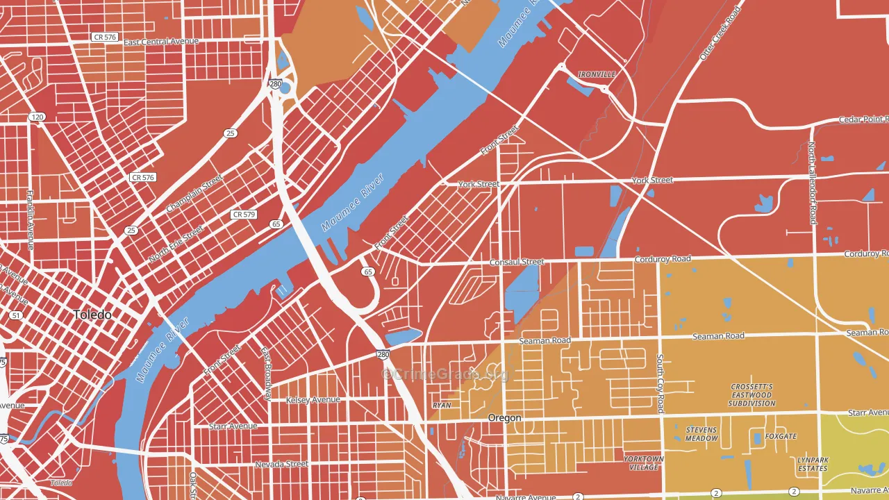 Birmingham, Toledo, OH Map of Robbery Rates