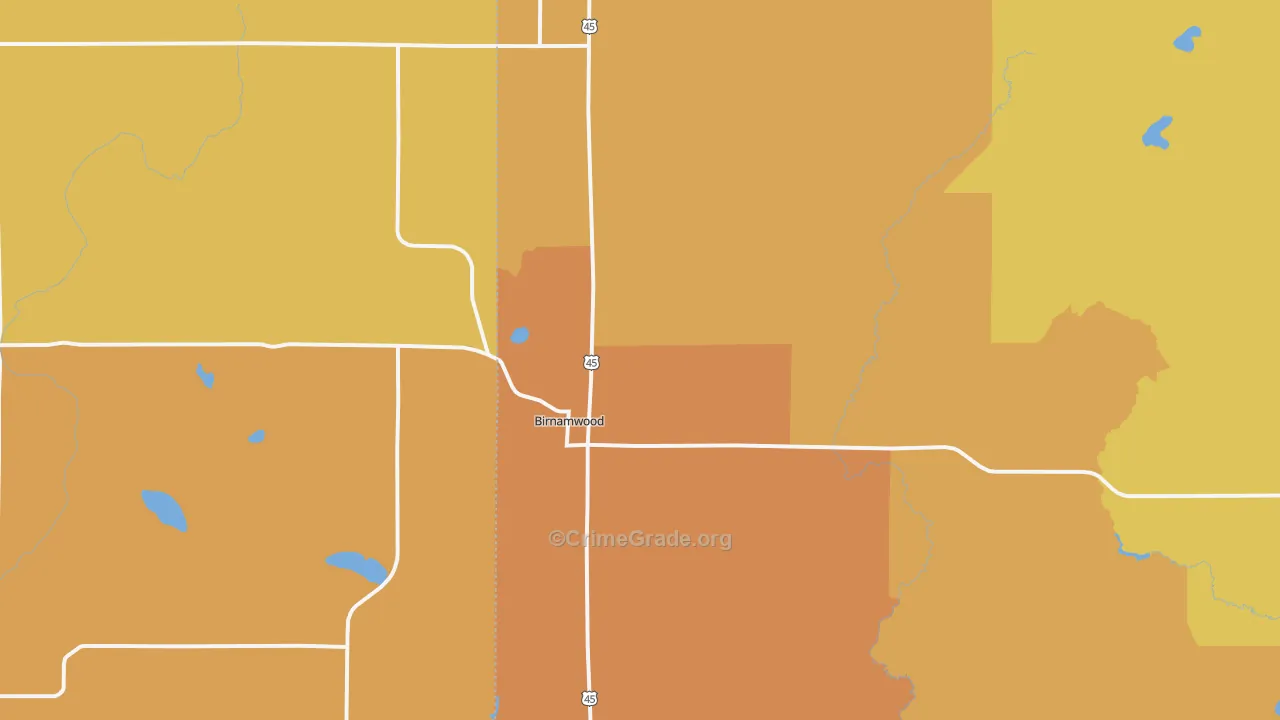 Birnamwood, WI Map of Robbery Rates