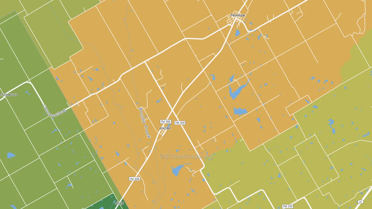 Birome, TX Map of Robbery Rates