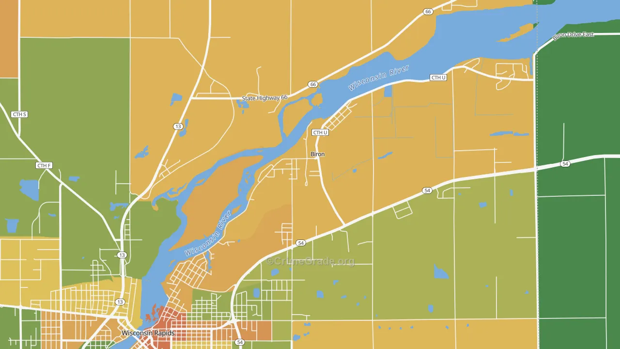 Biron, WI Map of Robbery Rates