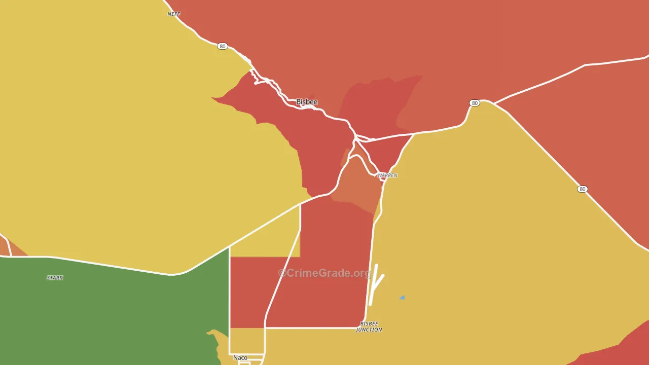 Bisbee, AZ Map of Robbery Rates