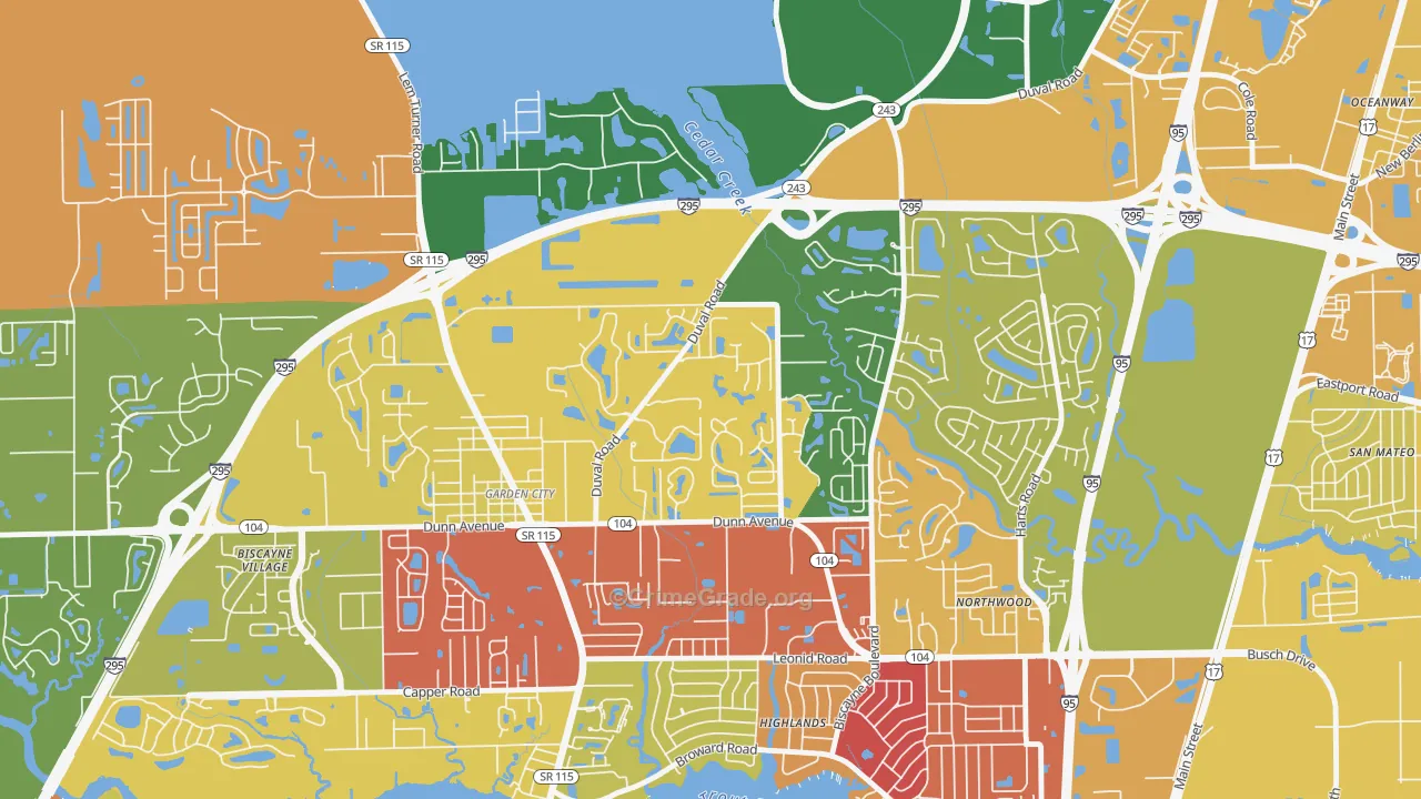 Biscayne, Jacksonville, FL Map of Robbery Rates