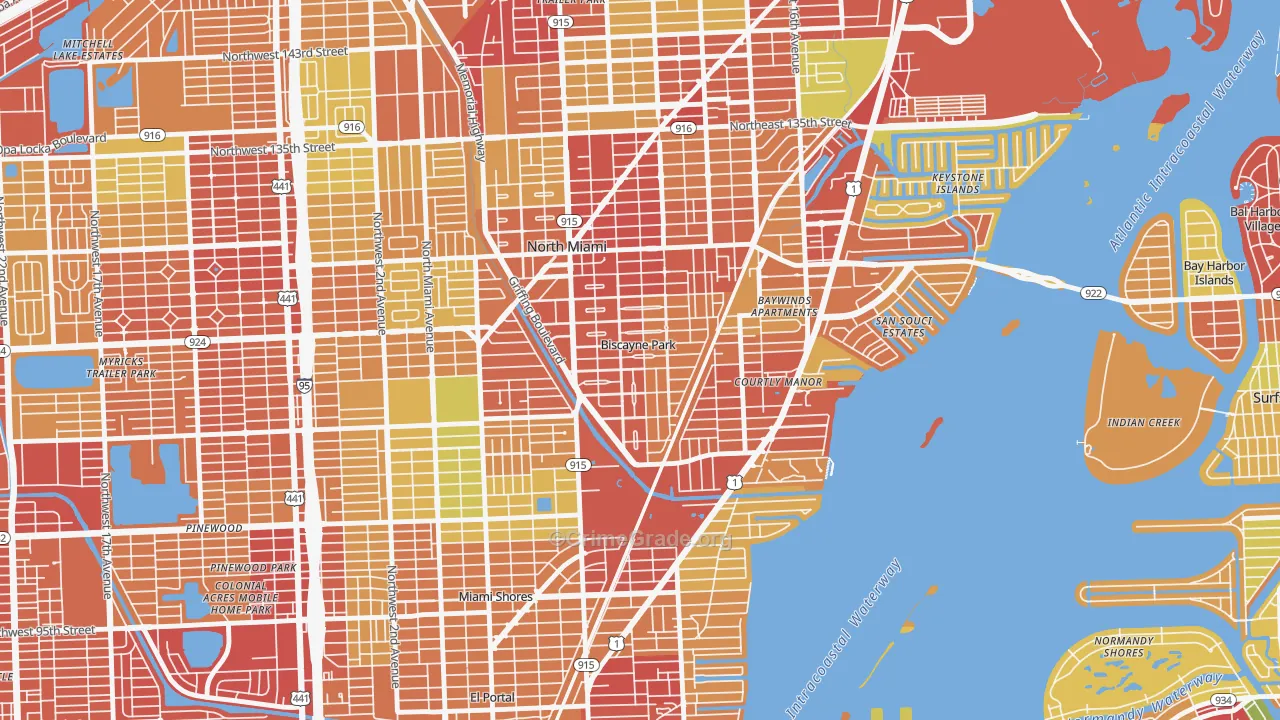 Biscayne Park, FL Map of Robbery Rates