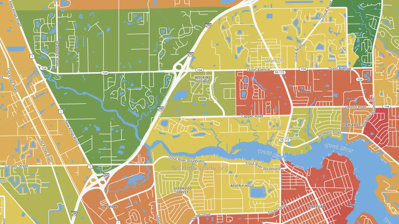 Biscayne Terrace, Jacksonville, FL Map of Robbery Rates
