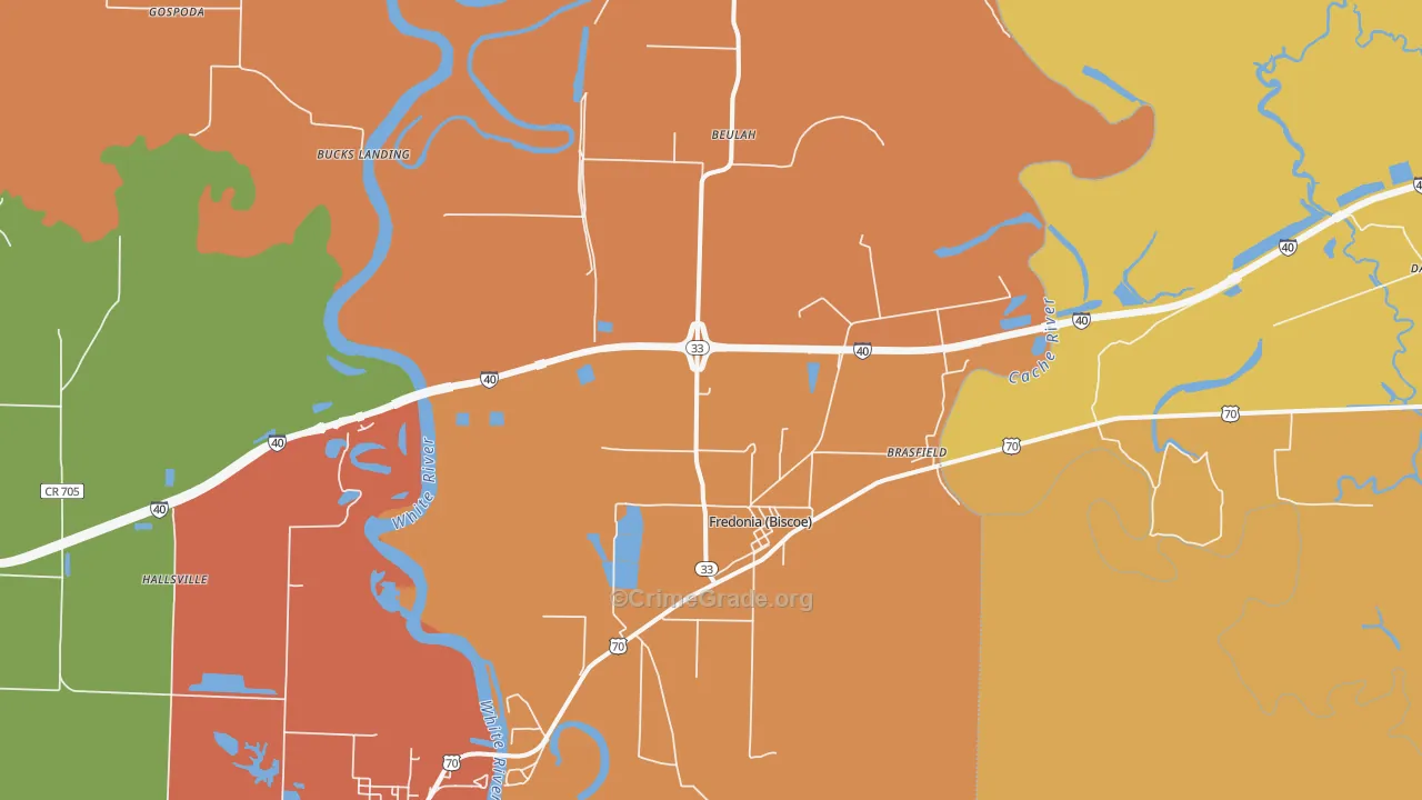 Biscoe, AR Map of Robbery Rates