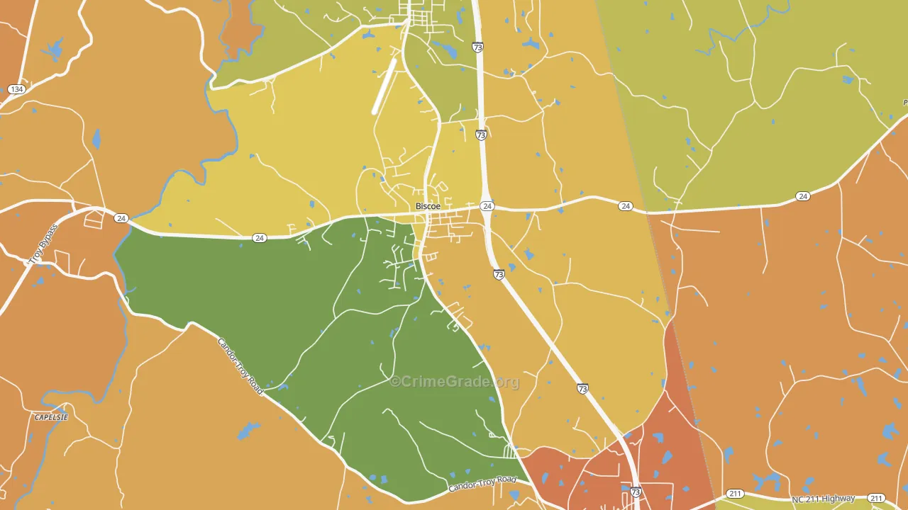 Biscoe, NC Map of Robbery Rates