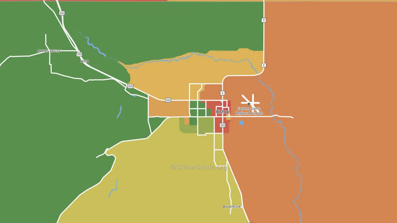 Bishop, CA Map of Robbery Rates