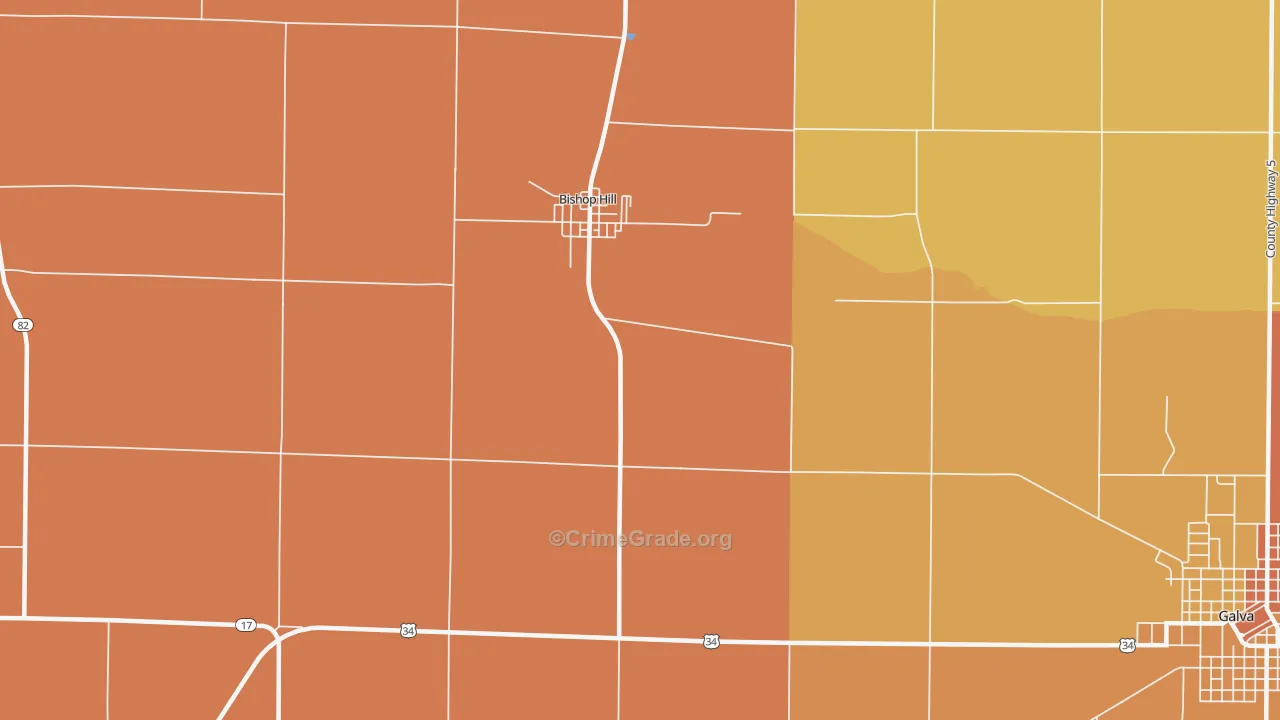 Bishop Hill, IL Map of Robbery Rates