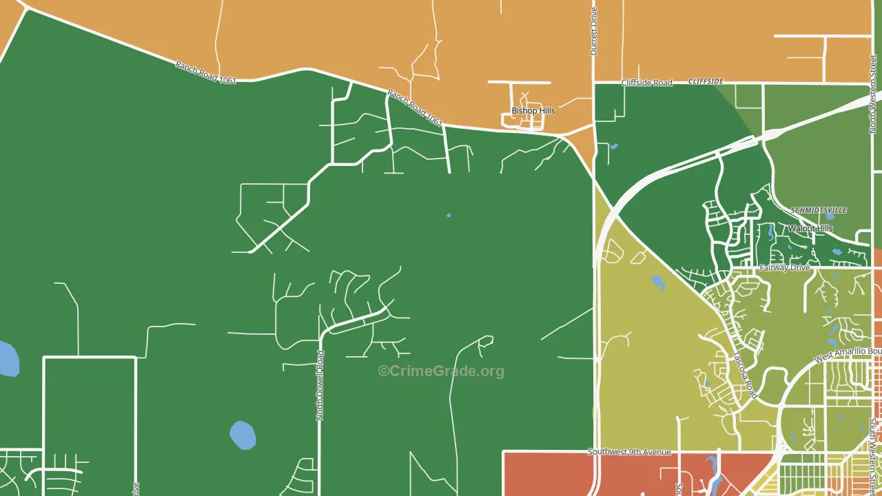 Bishop Hills, TX Map of Robbery Rates