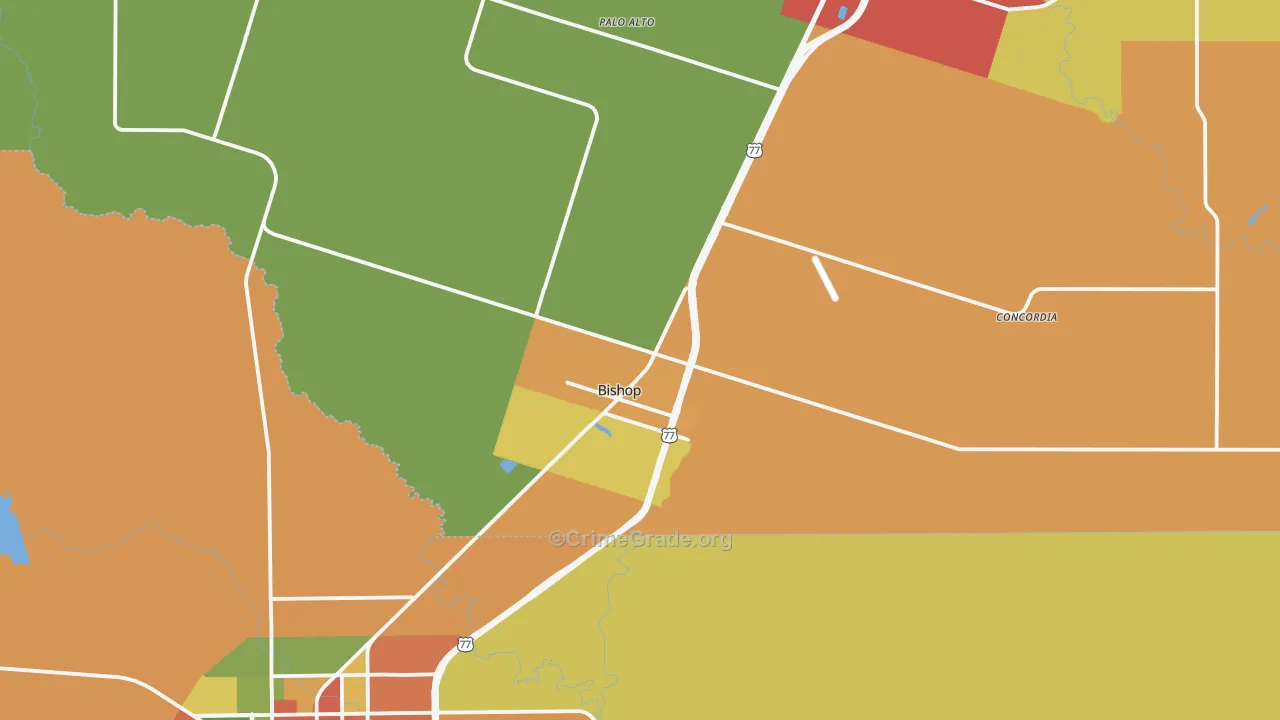 Bishop, TX Map of Robbery Rates