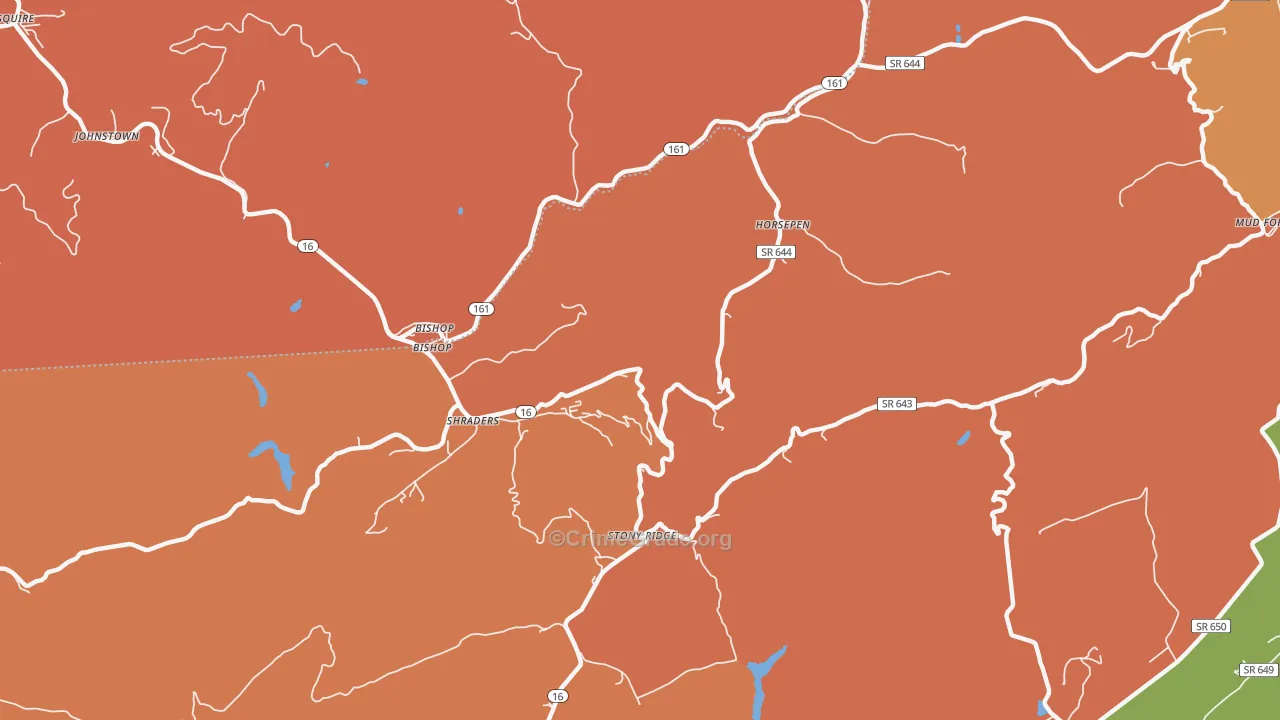 Bishop, VA Map of Robbery Rates
