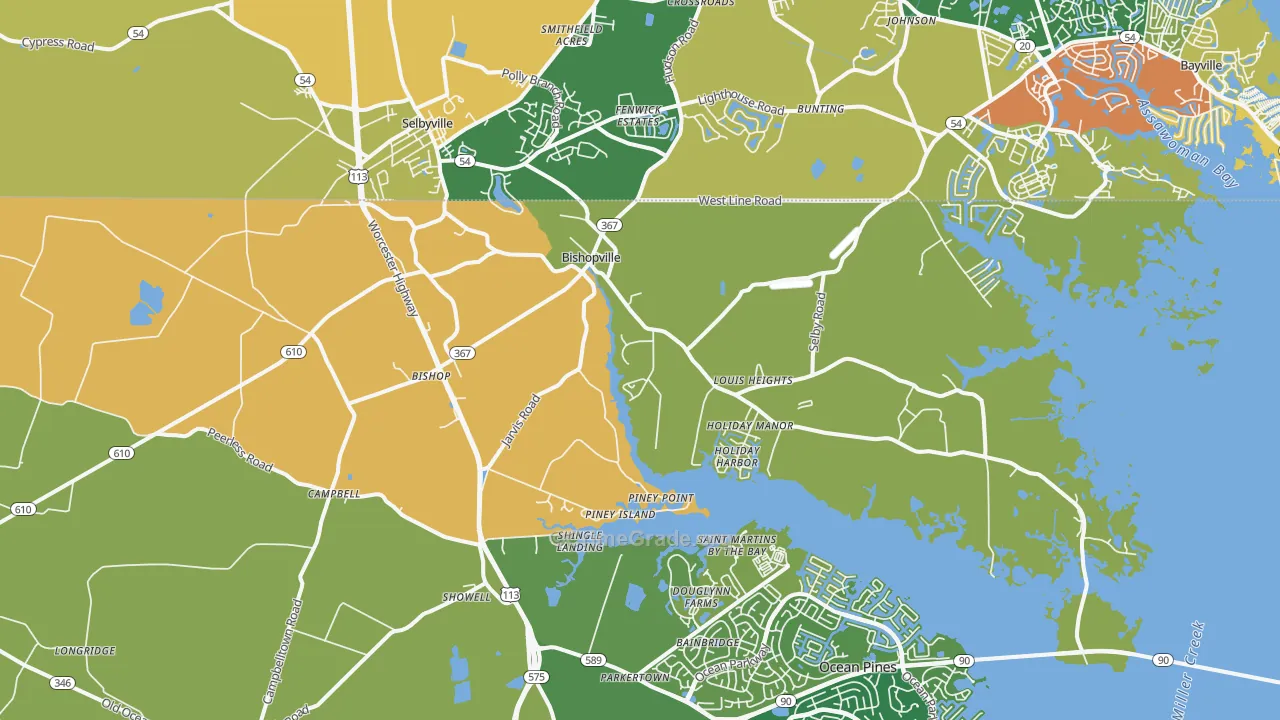 Bishopville, MD Map of Robbery Rates