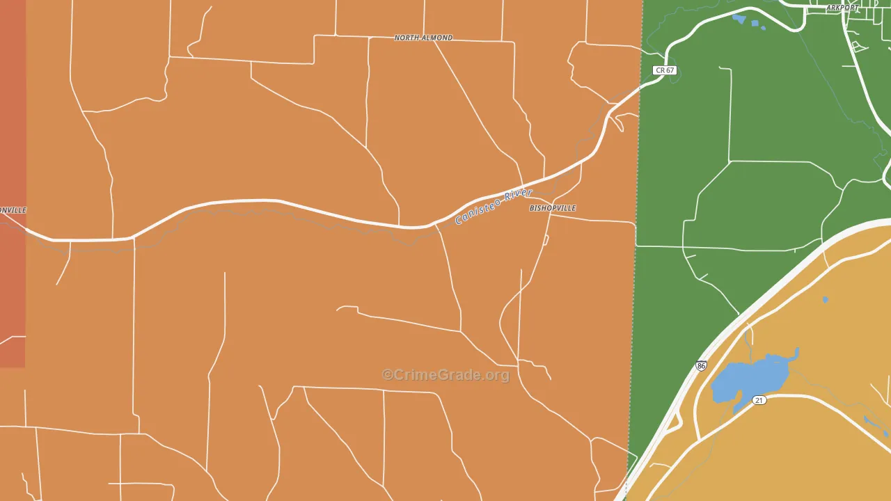 Bishopville, NY Map of Robbery Rates