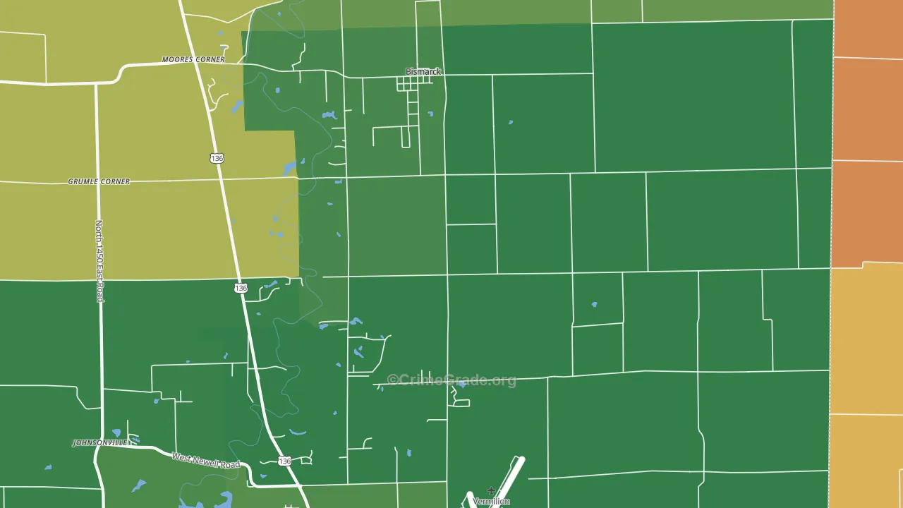 Bismarck, IL Map of Robbery Rates
