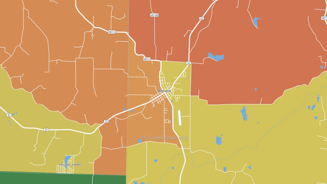 Bismarck, MO Map of Robbery Rates