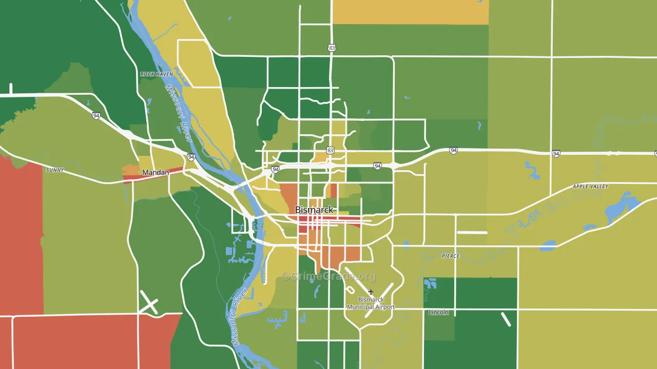 Bismarck, ND Map of Robbery Rates
