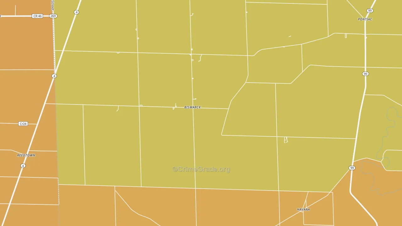 Bismarck, OH Map of Robbery Rates