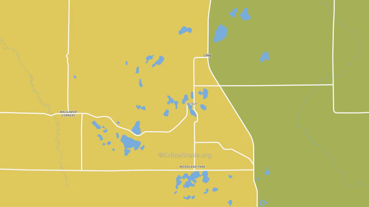 Bitely, MI Map of Robbery Rates