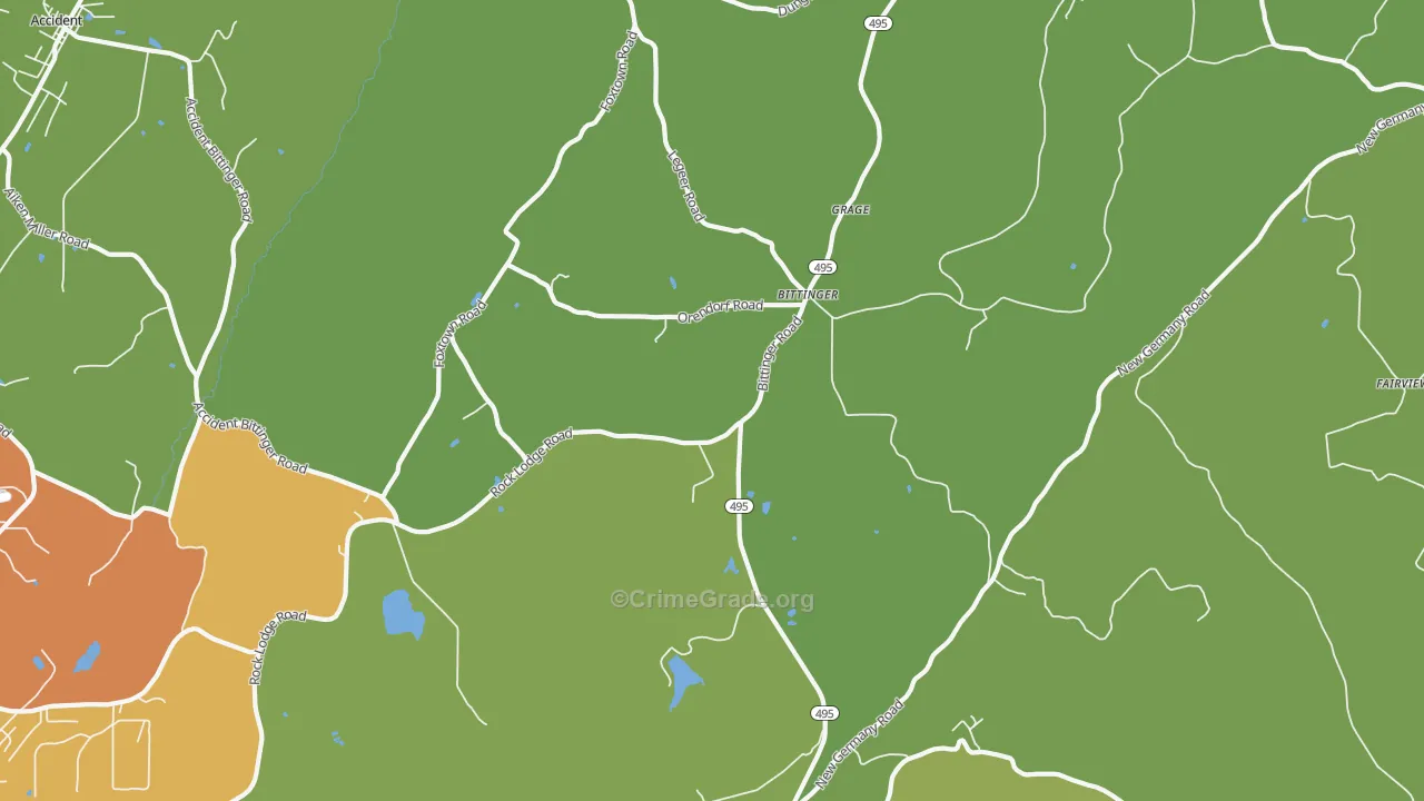 Bittinger, MD Map of Robbery Rates