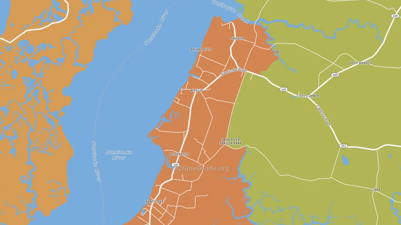Bivalve, MD Map of Robbery Rates