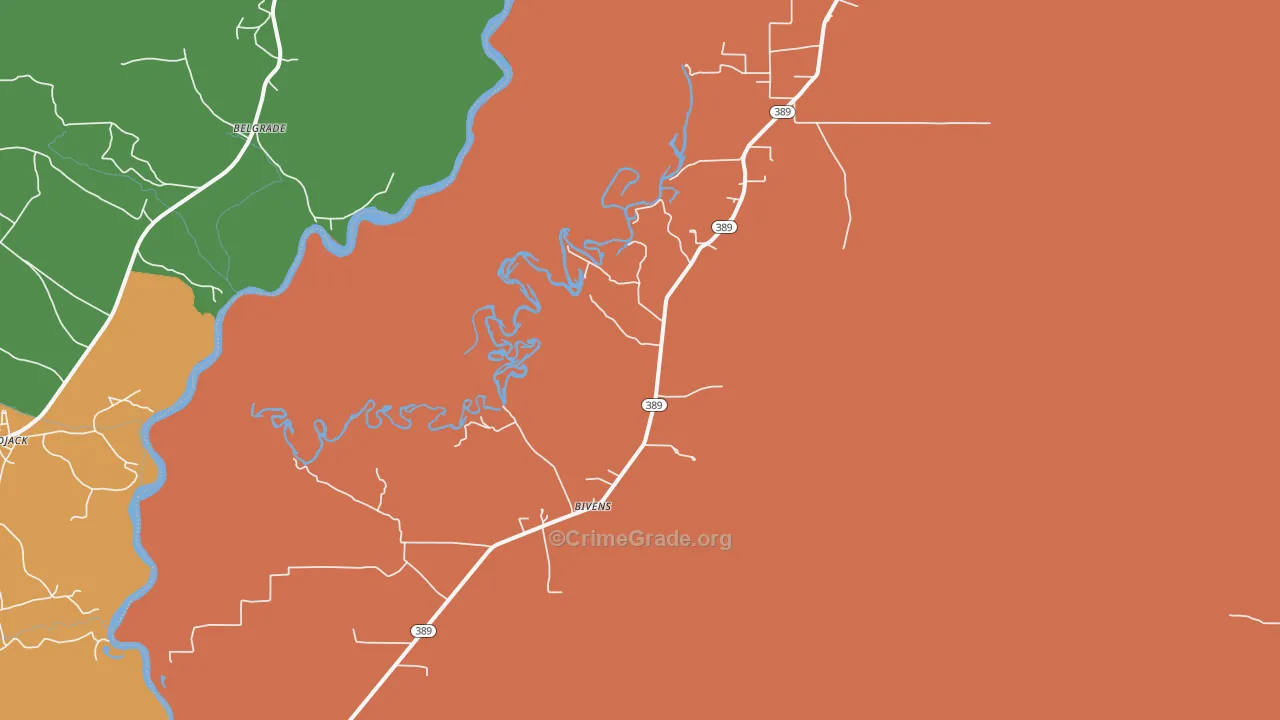 Bivens, LA Map of Robbery Rates